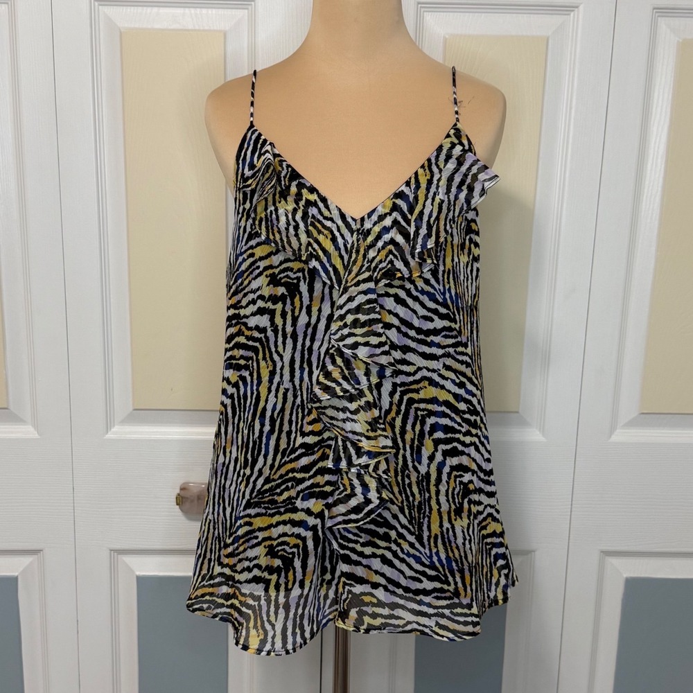 NWT Karl Lagerfeld Paris Zebra Print Ruffle Camisole Top Yellow Black L2BA6641